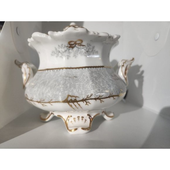 Unmarked porcelain Candy Dish*Compote with Lid*24K gold paint*c1940-50s? - Picture 6 of 9